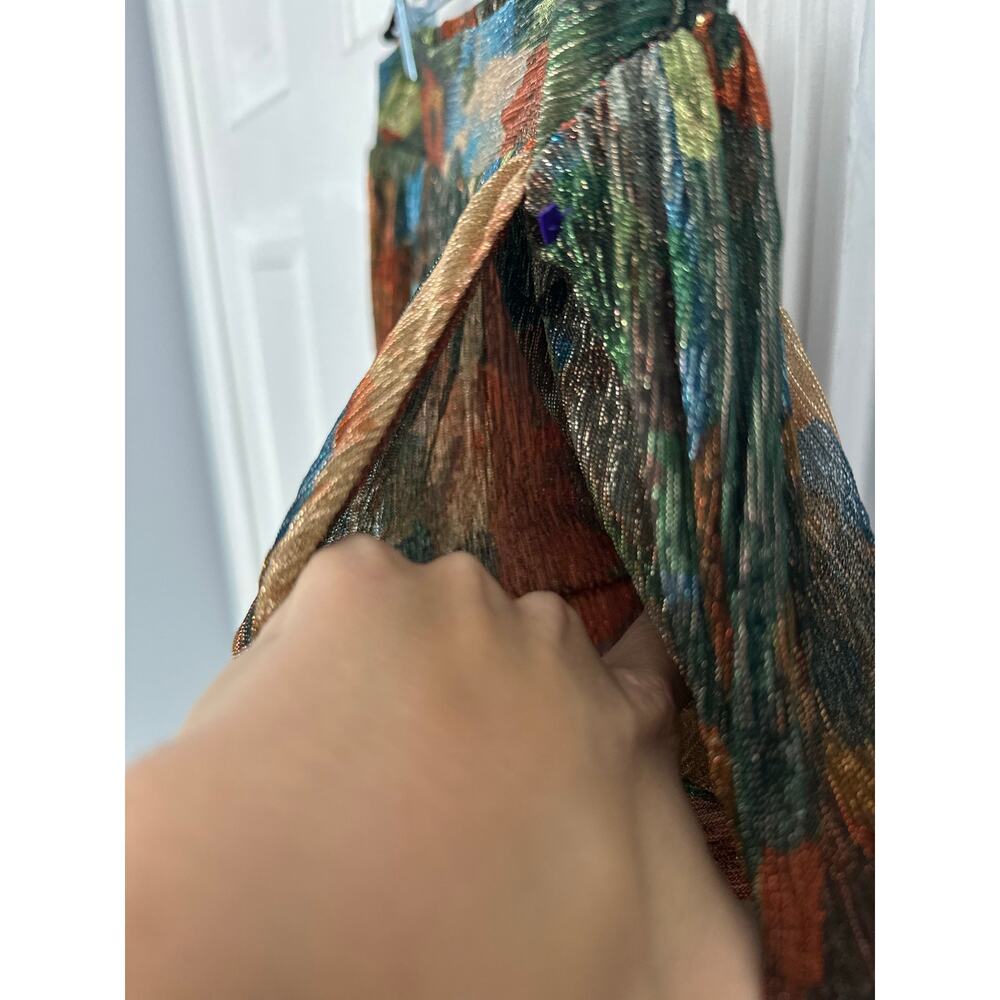 NWOT 12th Tribe Kaia Metallic Floral Print Flowy Earth Tones Pants Sz L READ - Picture 5 of 11